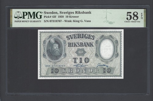 Sweden 10 Kronor 1958 P43f About Uncirculated