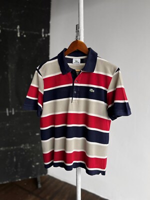 Polo Lacoste uomo vintage anni 00 a righe manica corta con logo