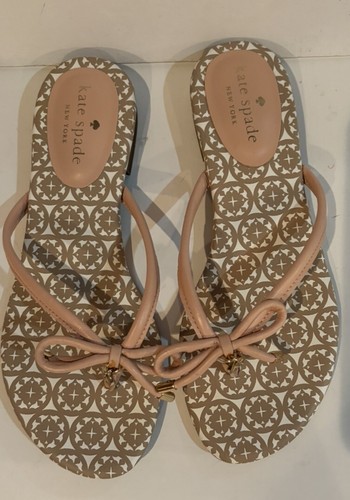 Kate Spade Mystic Flip Flop Leather Bow Charm Blush Pink Thong Sandal Sz 6 M - Picture 2 of 10