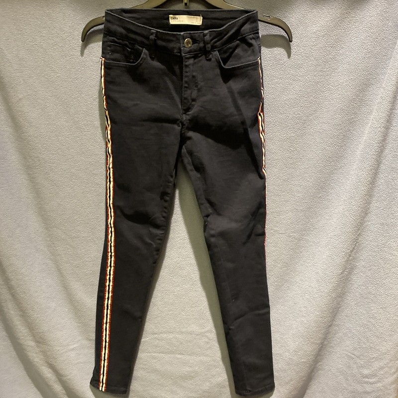 Zara Basic Z1975 Womens Jeans Size 4 Denim Dark Blue Tuxedo Stripes