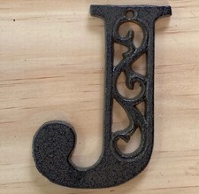 Cast Iron Letter "J" Ornate Scroll Filigree Monogram Alphabet Decor w/ Screws