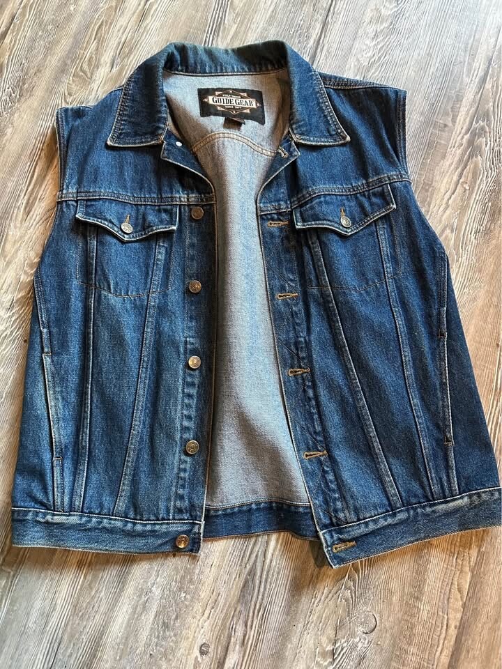 Vintage Denim Vest Mens M Western Jean Dark Medium Wash 90s Guide Gear Biker