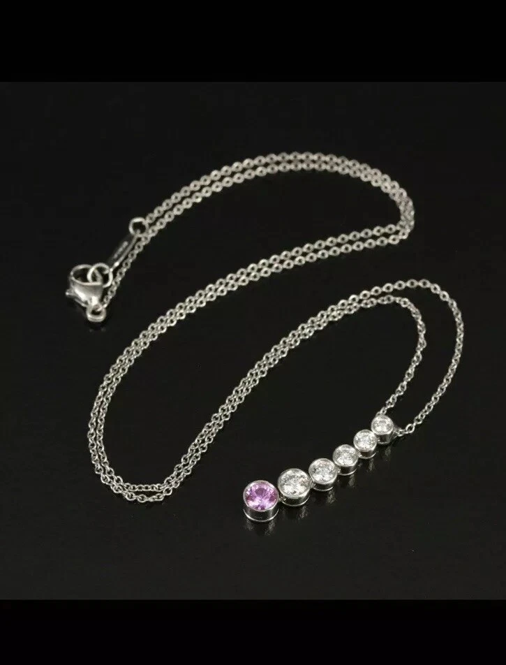 TIFFANY & Co джаз платина бриллиант розовый сапфир градуированный падение подвеска ожерелье - Изображение 4 из 4