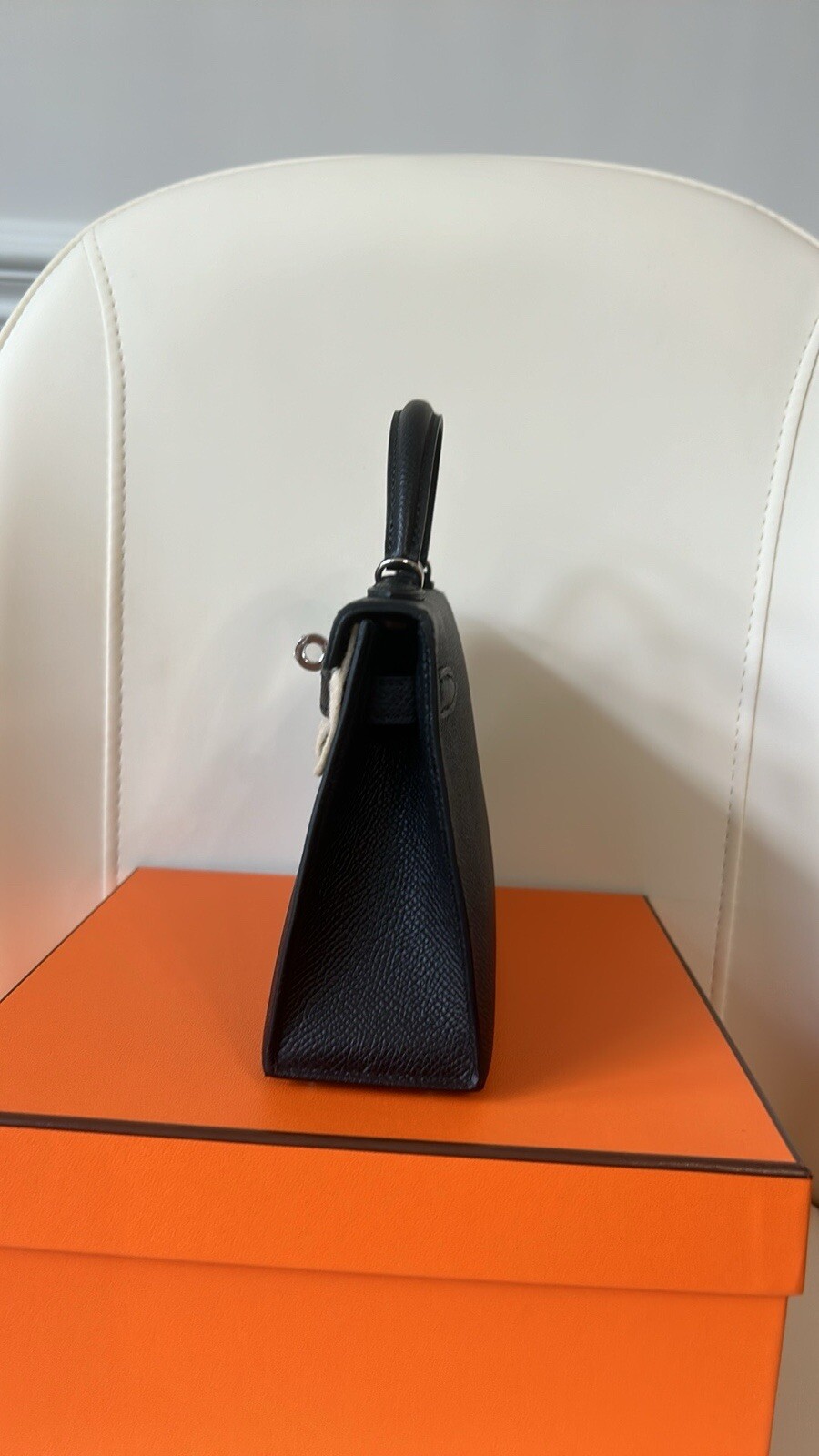 NEW HERMES BLACK NOIR MINI KELLY II 20 BAG EPSOM Phw HANDBAG POCHETTE CUT CLUTCH image 3