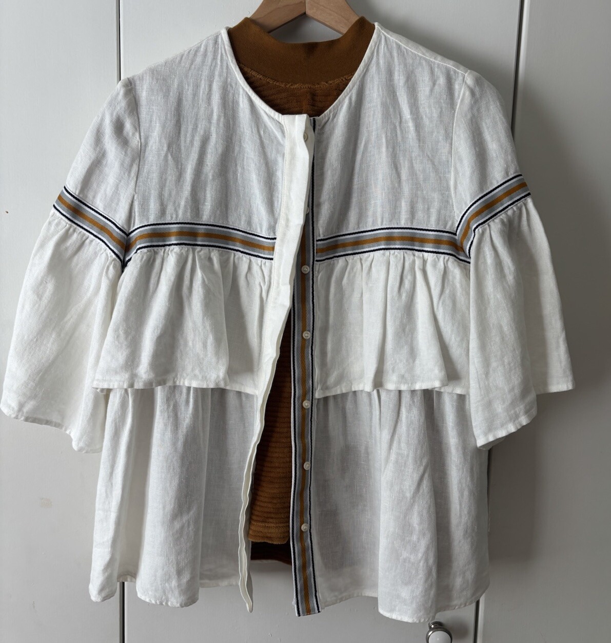 Zara Basic Linen Button Down Cardigan/Blouse Ivor… - image 11