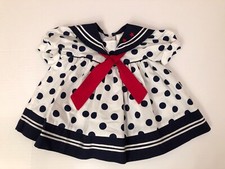 Vintage Baby Girls Blue Polka dot Sailor Dress Size 12 mo.