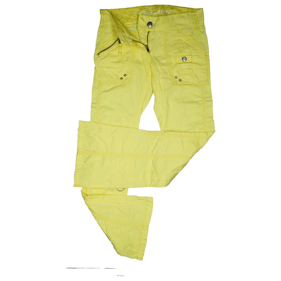 edc by Esprit 32 L32 Jeans Hose gelb Wmn Bootcut dünn low Cargo Turn Up Zip W27 - Bild 2 von 4