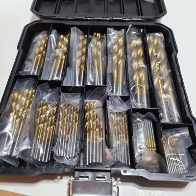 99pc Titanium Coated Drill Bit Set with 135° Tips 1/16'' to 3/8''.