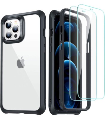 Hülle für iPhone 12/12 Pro (2020) Tough Alliance & 2 Displayschutz, Klar Schwarz