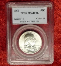 1960 PCGS MS 64 FBL Franklin Silver Half Dollar, USA Full Bell Line 50C Coin