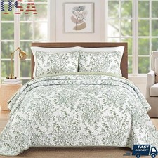 Botanical Queen Quilt Set 3 Pieces Soft Microfiber Bedspread W/ Pillowcases New