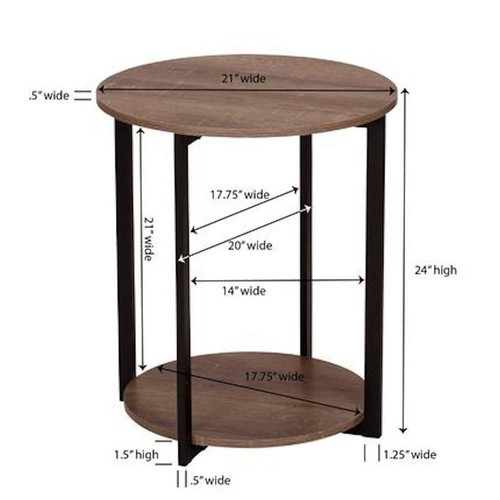 HOUSEHOLD ESSENTIALS End Table Round Gray Tone 2-Tier Metal Wood Modern Storage - Picture 8 of 11