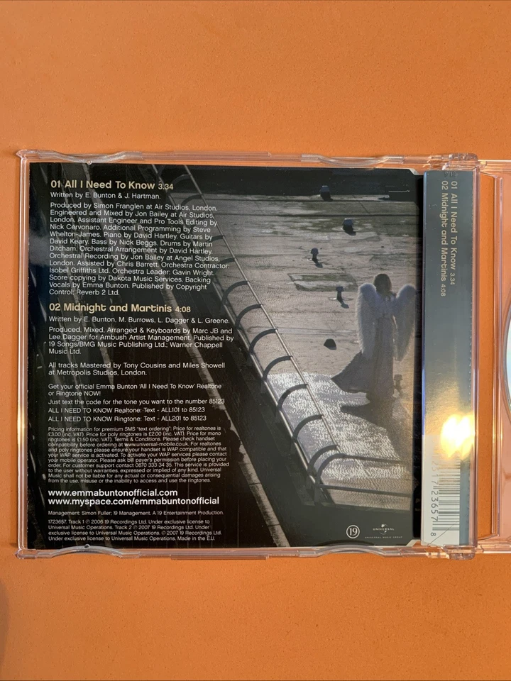 Emma Bunton - All I Need To Know (CD, 2006) 2 TRK Single *Ultra RARE* NM Foto 2 de 4