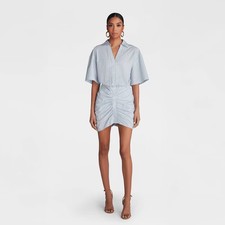 KBB by KAHLANA Women's Short Sleeve 'The Ruched Shirt Dress' - Blue/White