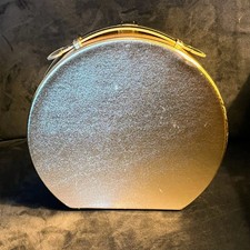 Bobbi Brown Large Round Gold Cosmetic Makeup Bag Travel Case Pink Interior 06