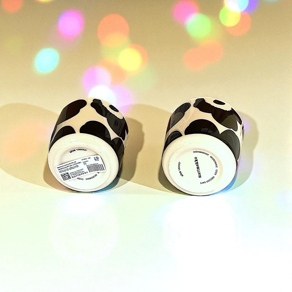 Juego de 2 tazas de café Marimekko Oiva Unikko sin mango en negro nuevas en caja Foto 4 de 4