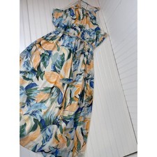 Nine West Lillian Floral Print Maxi Halter Dress Blue Peach Womens Size XXL