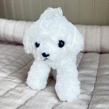 Aurora Princess Pup Fluffy White Dog Plush 6" Stuffed Animal with Tiara Crown