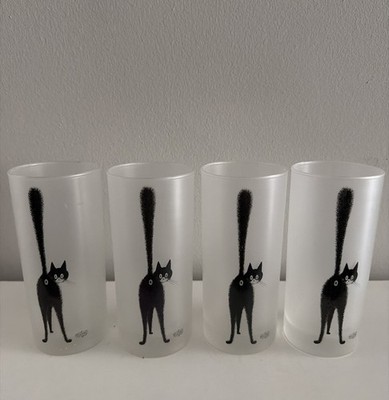 ALBERT DUBOUT Set 2001 BLACK CAT THE THIRD EYE FROSTED GLASS FRANCE 4pc  F16