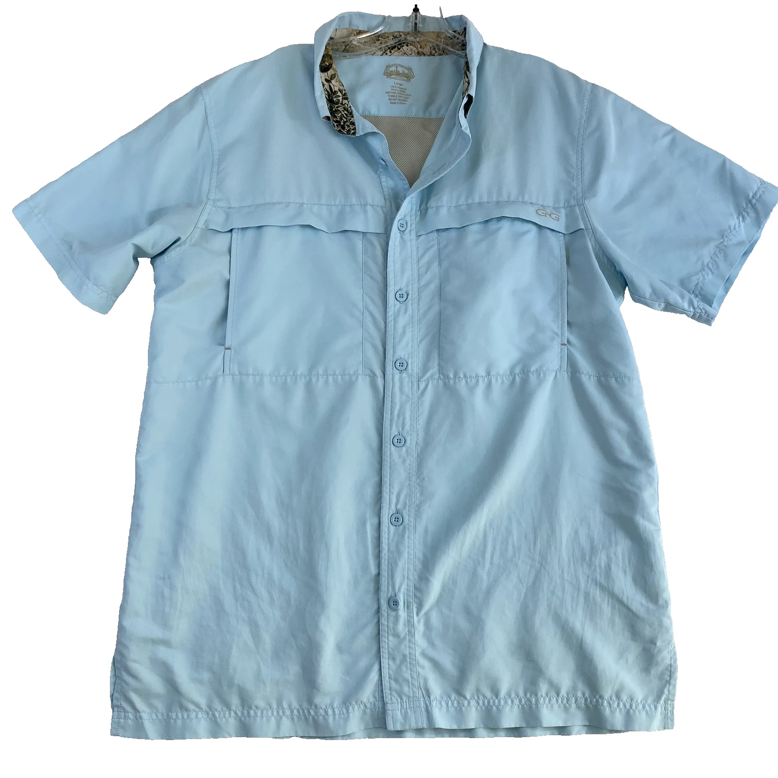 GameGuard Shirt Sz L Light Blue Short Sleeve Fishing Hiking Vented Lightweight