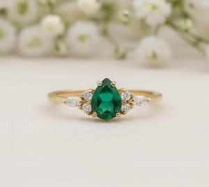 Authentic Teardrop Pear Emerald Engagement Ring Moissanite Gold Plated 925 Silver Ring