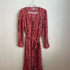 LOFT Red Polka Dot Long Sleeve Dress