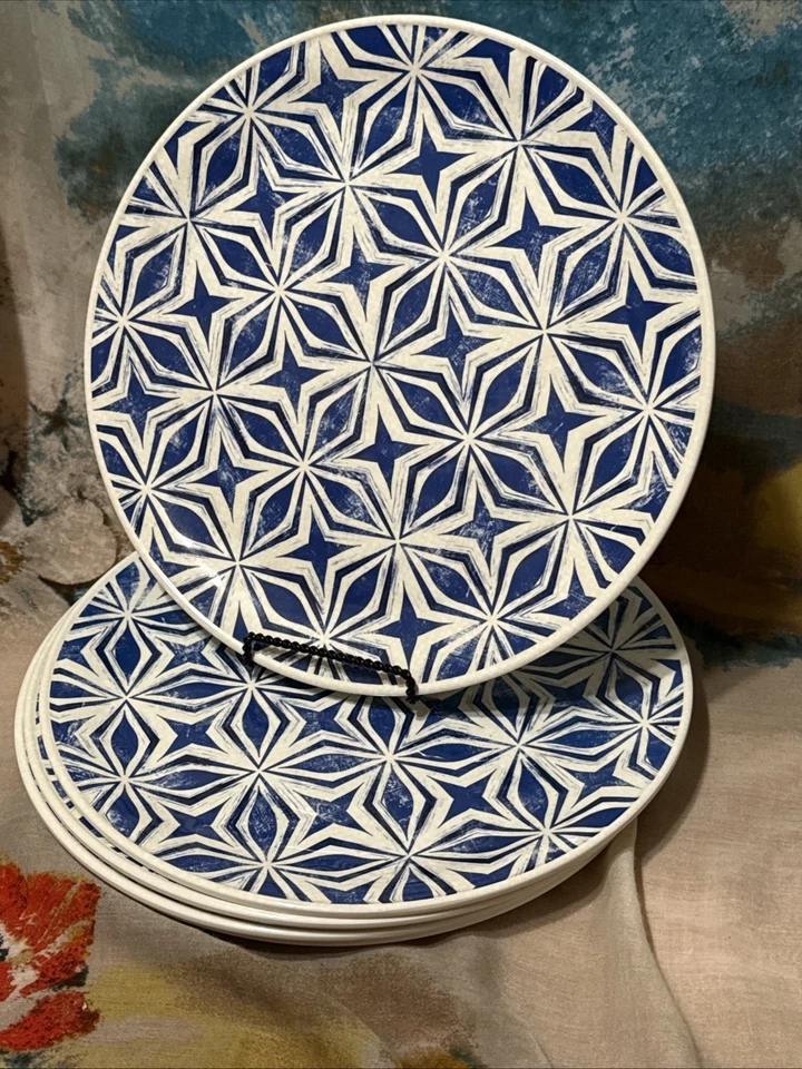 "Lote umbral de 4 platos de cena azul y blanco melamina de 10,5"" de diámetro" Foto 4 de 4