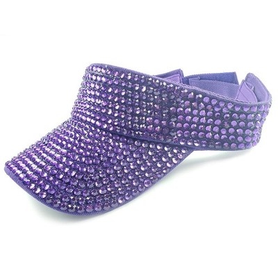 Natalie Mills Bling Victoria Visor Rhinestones Women's Sun Beach Hat Purple