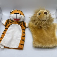 Lot of 2 hand puppets animals jungle Lion Unbranded & Tiger soft  1 Melissa Doug