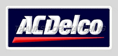 AC DELCO EMBROIDERED PATCH IRON/SEW ON 4-1/4'' x 1-3/4'' AUTO PARTS SPARK PLUGS