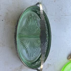 Uranium Depression Glass 2 Divided Nut/Candy Relish Dish W/Metal Carrier