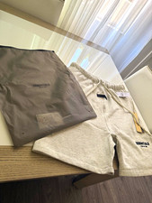 Essentials Men s Beige Solid Cargo Sweat Shor...