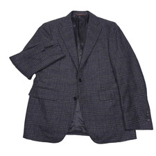 Canali Wool Boucle Sport Coat Mens 42R Italy 52R Gray Blue Plaid Blazer Jacket