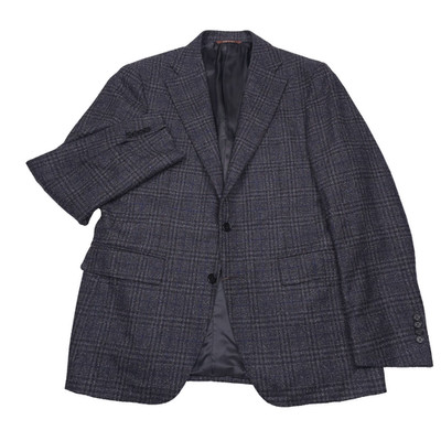Canali Wool Boucle Sport Coat Mens 42R (Italy 52R) Gray Blue Plaid Blazer Jacket