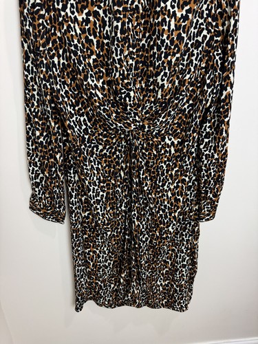 Hush Leopard Print Midi Dress Size 16 Twist Front Long Sleeves Autumn - Picture 3 of 9