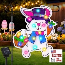 Easter Decorations Outdoor, Lighted Easter Garden Flags for Outside, Bunny