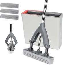 Sponge Mop and Bucket, Lazy Squeeze Mops with Bucket Wringer, Super High Absorpt