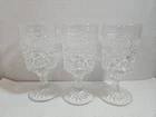 3 Vintage Anchor Hocking Wexford Water Or Wine Goblets Pressed  Glass 6 3/4" T.