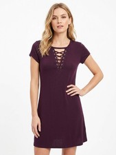 EXPRESS Women thin knit Dress MED  Plum Purple stretch criss-cross Neckline BOHO
