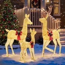 Large Lighted Christmas Deer Family Set Bright LED Warm Lights Standing Reindeer