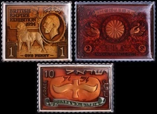 Lot of Three MC Sterling Silver Enameled Stamp Commemoratives