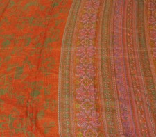 Sushila Vintage Orange Saree 100 Pure Silk Printed Floral Soft Craft Fabric