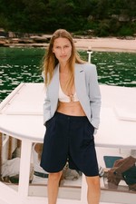 Zara Womens Elegant Blazer Marsala Blue White Stripe Jacket S Career Office NWT