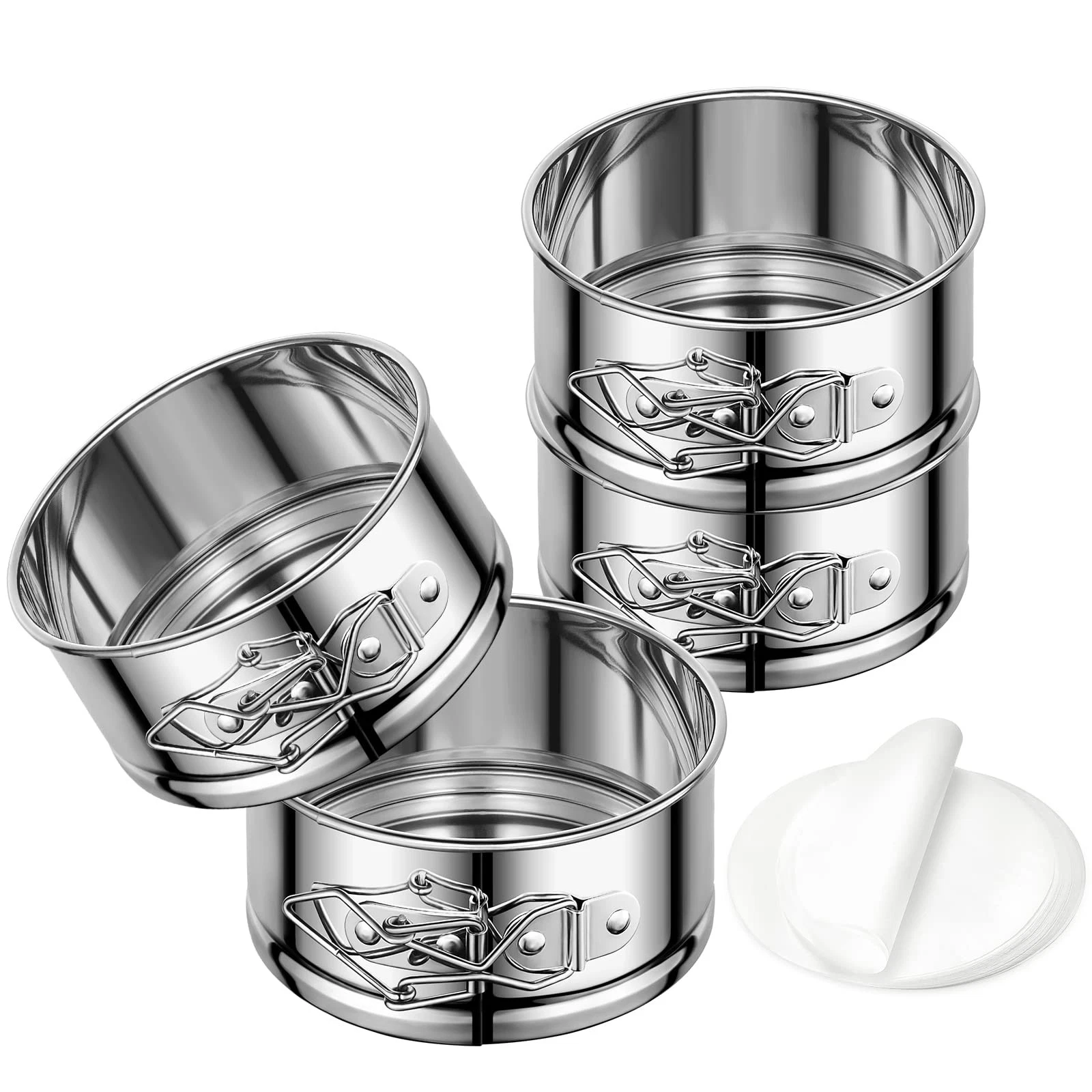 E-Gtong 4" Springform Cake Pan, 4 Pcs Pan-4 Pack, Stainless Steel