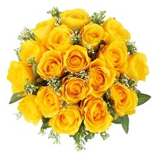 Yellow Cemetery Flowers for Grave - 18 Silk Rose for Cemetery Decorations-Out
