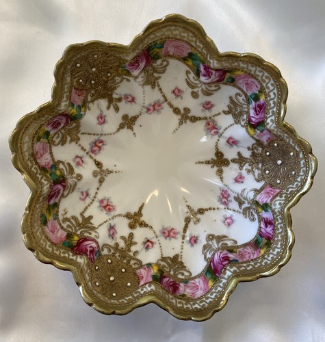 Antique Noritake Nippon Bowl-Hand Painted-1904 Green Ink RC(Royal Ceramic) mark