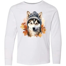 Inktastic Fall Siberian Husky Youth Long Sleeve T-Shirt Falll Dog Pet Animal Hat