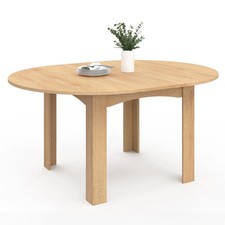 Table à manger extensible ronde DONA 4-8 personnes façon hêtre 110-150 cm