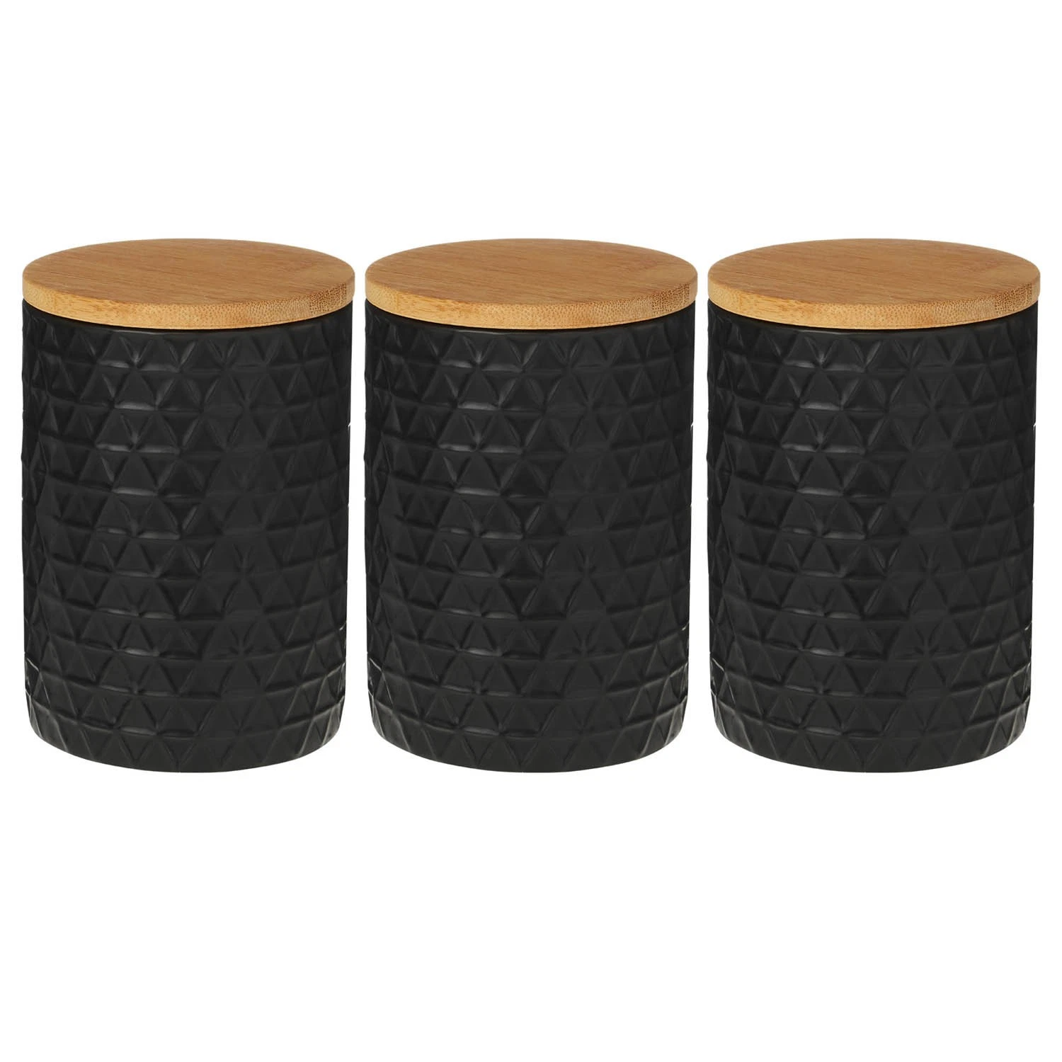 Set Of 3 Geometrical Tri Matte Black Dolomite Tea Coffee Sugar Biscuits Canister