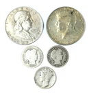 LOT 5 US Silver Coins! Barber Mercury Dime JFK 40% Half & Franklin Half Dollar!